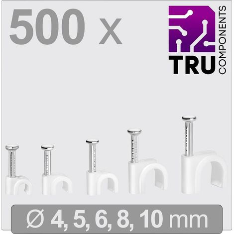 TRU COMPONENTS T24CA129 Chiodino fissacavo TC-13448468 Intervallo Ø fascio 2 fino a 10 mm Bianco 500 pz.
