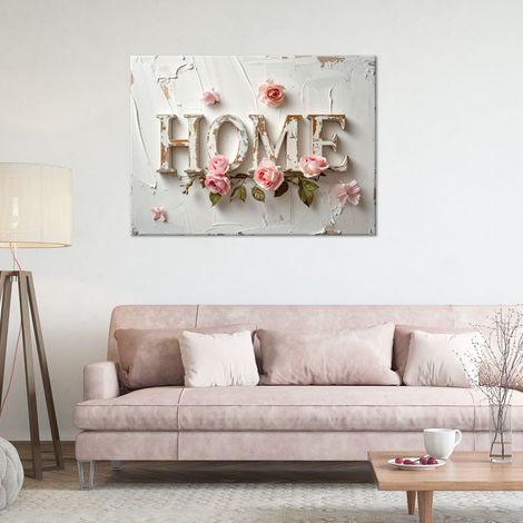 Wandbild Home Schild Rosen Typografie Shabby Chic 100x70 (1/4)