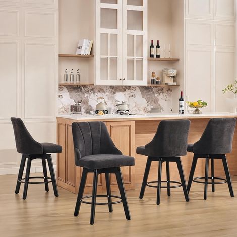 Tabouret de bar 360° en tissu gris avec dossier lot de 2 (1/5)