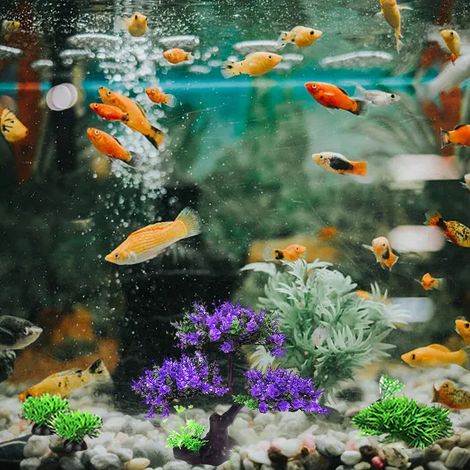 1 juego de decoración para acuario, plantas, árboles y hierbas artificiales de plástico, accesorio para escondite, para agua dulce y salada. (1/5)