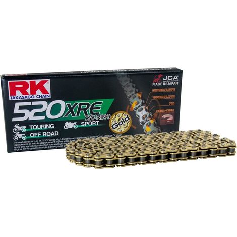 CADENA DE TRANSMISIÓN RK GB520XRE-110 (XW-RING) CON LENTE (CLF) INCLUIDA, COLOR DORADO (CAPACIDAD: HASTA 800 CCM) (36,5 KN)