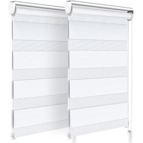 Lot de 2 Store Enrouleur Jour Nuit Tissu Double avec ou sans Perçage 50x150cm Protection de Votre Vie Privée Rideau pour Fenêtres Blanc (1/4)
