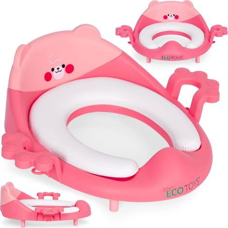 Abattant wc pour enfants avec poignees coussin moelleux rose ecotoys