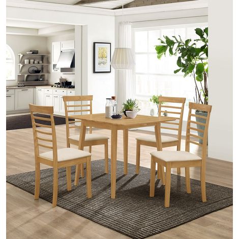 Hallowood Furniture Ledbury Small Dining Table Set for 4, Drop Leaf Table and Chairs in Ladder Back and Cream Fabric Padded Seats, Light Oak Dining Room Sets for Home, Studio Flats or Cafe (1/5)