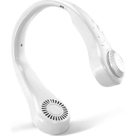 Ventilateur de cou portable sans pales, tour de cou à 360°, 78 sorties d'air, rechargeable par USB, batterie 4000 mAh, blanc (1/5)