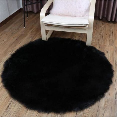 Tapis Ronde - 80 cm - Noir - Peluche 3 cm - Sol Chambre Salon Bureau Balcon Couloir - 1 Pièce (1/3)