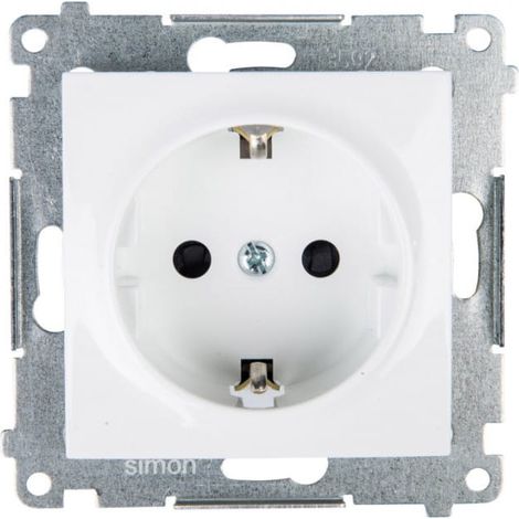 Simon 54 Einzelsteckdose Schuko mit/ohne 16A IP20 mit Schienenverschluss weiß DGSz1Z.01/11