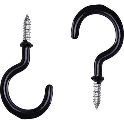 10PCS Crochets de plafond à visser Suspendus Crochet de plafond à crochets Bureau tasse pour sac d'école/point d'interrogation en forme de crochets 6.7cm(Noir) (1/4)