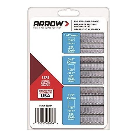 Arrow – Agrafes t50 blister de 1875 agrafes – Longueur 6/10/12 mm – Acier galvanisé pour bois dur – Pointes divergentes pour résistance (1/3)