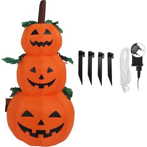 Décoration gonflable d'Halloween - WINLLINEE - 1,2 m - 3 citrouilles empilées - 100-240 V - Prise UE - Pour jardin (1/5)