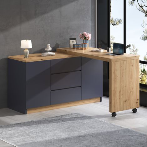 Scrivania modulabile 120x50x76,5 cm in legno grigio e rovere, salvaspazio FloraGrace (1/5)