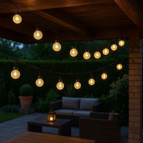 Solarlampe Lichterkette schwarz Außenleuchte LED Dekolicht Terrassenlampe, Kugeln wetterfest Akku 6-8m, 20x LED 2700K warmweiß, DxL 1,8x280 cm