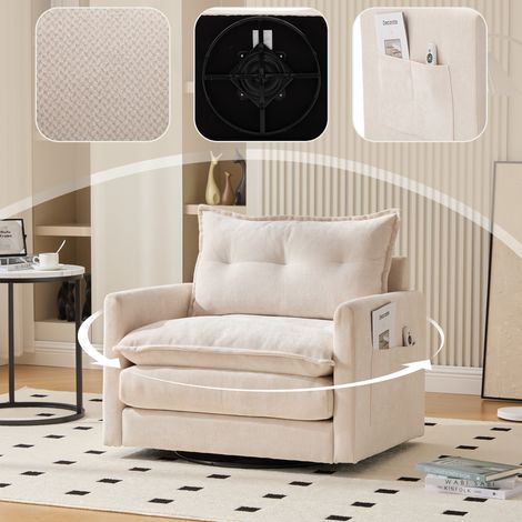 Divano relax 92x74x67cm - girevole a 360° con braccioli - ideale per soggiorno, camera da letto e ufficio - ciniglia - beige (1/5)