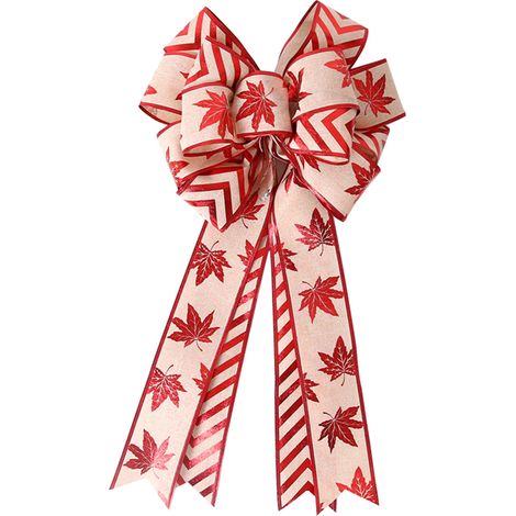 Doppelte Leinenschleife für den Weihnachtsbaum, Ahornblatt- und Schneeflockenmuster, elegante Dekoration in Khaki. (1/5)
