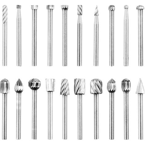 20Pcs Fraises Rotatives Fraise Metal Jeu de Fraises en Carbure Fraise de Tungstene Meche Acier Rotatif Fichiers Mèches en Outil Rotatif avec 3mm Tige
