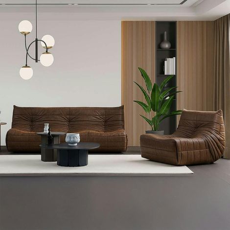 Fauteuil lounge marron plissé sans accoudoirs ARVEN (1/4)