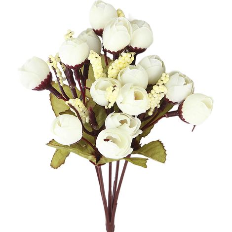 100 piezas de flores artificiales, rosas de seda en miniatura, capullos de té con perlas, decoración para el hogar. (1/5)
