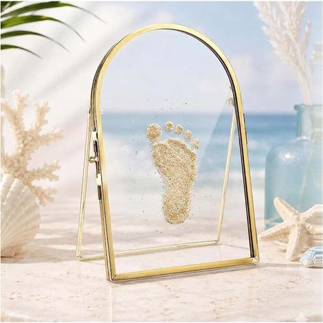 Cornice per ricordi di neonati e animali domestici, kit per impronte di mani e piedi di neonato, sabbia marina, cornice in doppio vetro per fiori pressati, cornice per foto della cameretta dei bambini (1/5)