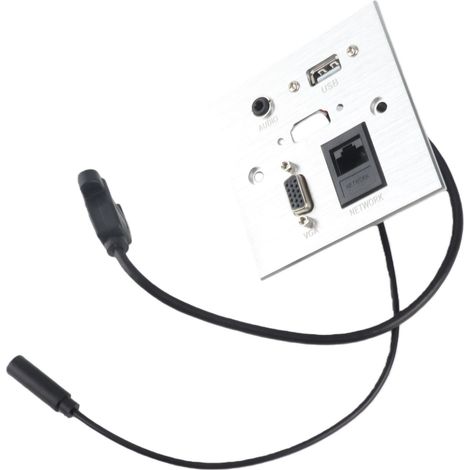 Prise multimédia murale en alliage d'aluminium avec ports USB HD, VGA, son 3,5 mm et RJ45 pour la maison, l'hôtel ou le bureau. (1/5)