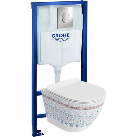 GROHE Bâti-support Skate Air + Lavita WC Sofi Slim Folklor suspendu blanc sans bord + panneau de commande Delta 25 chrome Kit complet