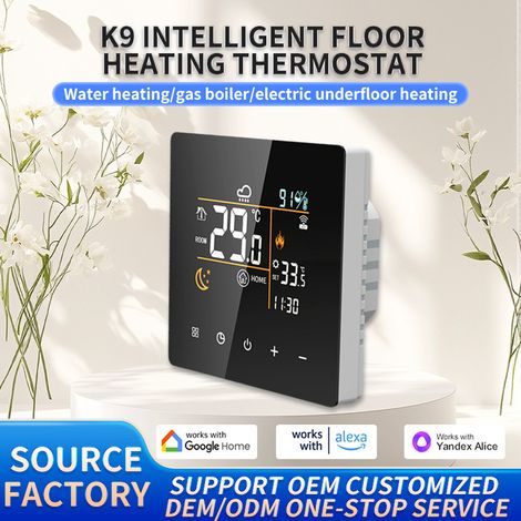 Thermostat de plancher chauffant intelligent K9H3A-WIFI, écran LCD tactile, 3A, noir (1/5)