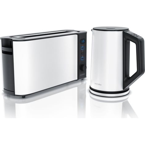 Arendo Frühstücksset, Wasserkocher ELEGANT 1,5 Liter & Langschlitztoaster für 2 Scheiben, Weiß (1/5)