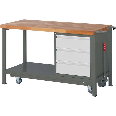 STIER Werkbank Premium mit abs. Fahrgestell und 3 Schubladen BxTxH 1500x700x880 mm (1/5)