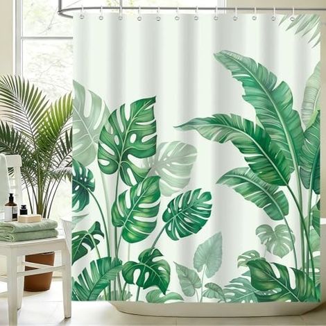 Rideau de Douche Vert Monstera Feuilles de Palmier 180x200cm (1/5)