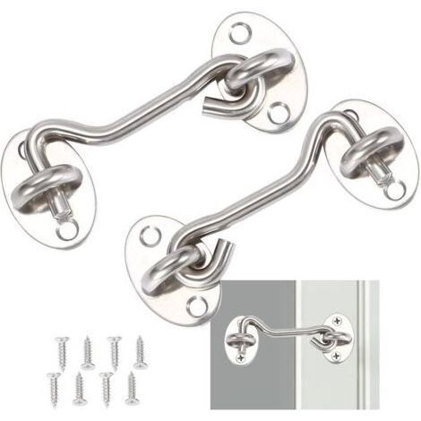 Crochets de porte et de fenêtre, crochets de cabine, crochets de fermeture de porte, serrure à crochet de porte en acier inoxydable argenté avec vis de montage pour fenêtres, portes de grange, portes (1/5)