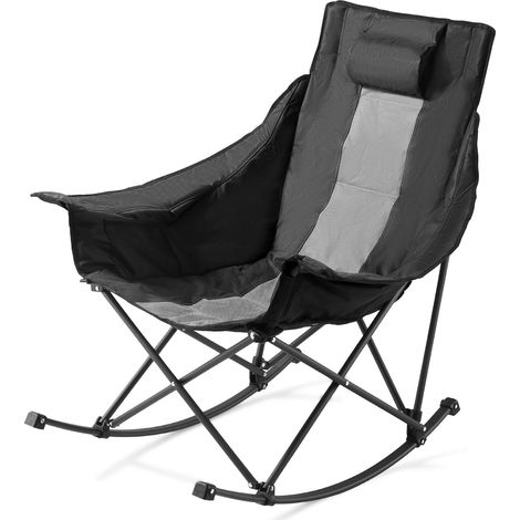 VEVOR Silla Mecedora Plegable Calefactable 103 x 92 x 95 cm, Mecedora de Camping Portátil, Marco de Metal, con Bolsillo y Reposabrazos Acolchados para Acampar, Balcón, Jardín, Pesca, Negro y Gris (1/5)