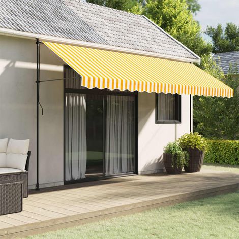 vidaXL Tissu de remplacement de cantonnière d’auvent jaune blanc 4,5 m
