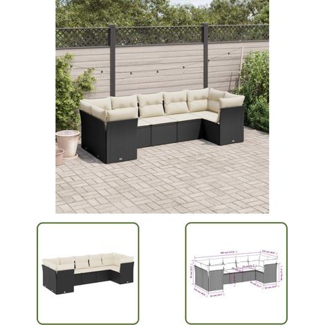 The Living Store Salon de jardin 7 pcs avec coussins noir résine tressée - Ensemble Salon De Jardin - Mobilier Extérieur - Canapé Jardin - Résine Tressée - Rotin Synthétique (1/3)