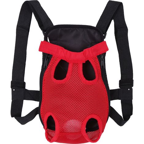 Sac à dos à cinq trous pour chien de compagnie, à la mode et Durable, fourre-tout sur la poitrine avant (rouge S) (1/5)