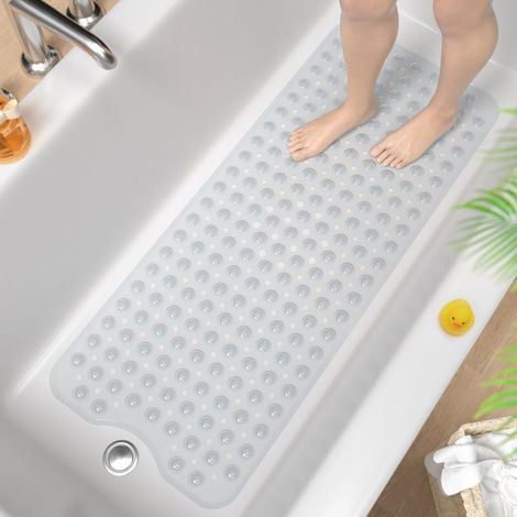 Tapis de Baignoire Antidérapant, 101 x 40cm Très Long Tapis de Douche Antiderapant, Résistant aux Moisissures & Lavable en Machine Tapis de Bain sans BPA, Transparent (1/5)