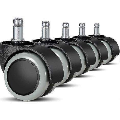 Lot de 5 roulettes de rechange pour chaises de bureau (11 mm / 22 mm) pour sols durs, chaises gaming, chaises pivotantes, etc. (1/5)