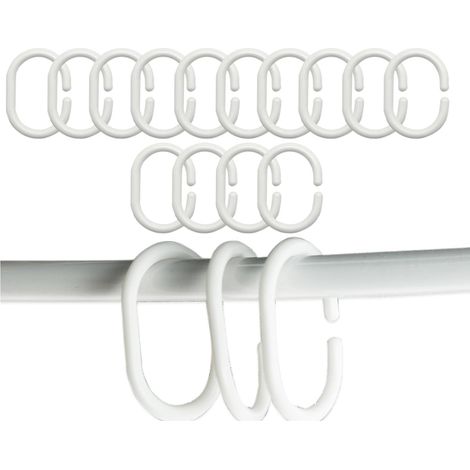 Gardinenringe – 14er-Set – Weißer Kunststoff – Offenes C-Design – Für Badezimmer und Ankleidezimmer – 5,4 x 3,7 cm (1/5)