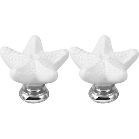 Lntyq Lot de 2 boutons de meuble en céramique en forme d'étoile de mer - Pour porte, tiroir, porte, meuble(3.43.42.4cm) (1/5)