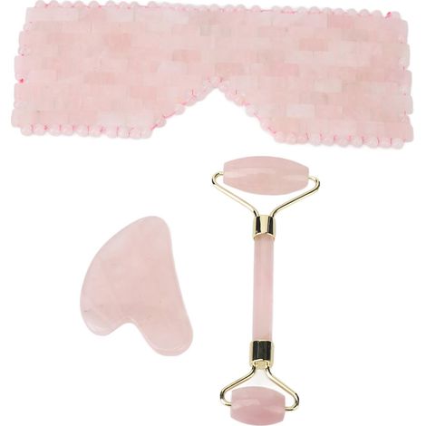 Ensemble Gua Sha en cristal rose, rouleau de jade pour les yeux et le visage, pour le soin de la peau, du corps et la relaxation musculaire (1/5)