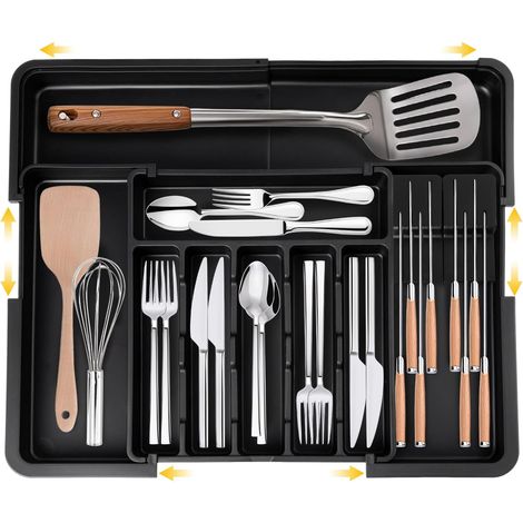 Range Couverts Pour Tiroir 50 Cm X 47, Plateau D'Ustensiles Extensible XXL, Porte-Couverts Réglable, 2 Blocs Amovibles Organisateur De Cuisine Rangement Compact Pour Contenir Des Cuillères (1/5)