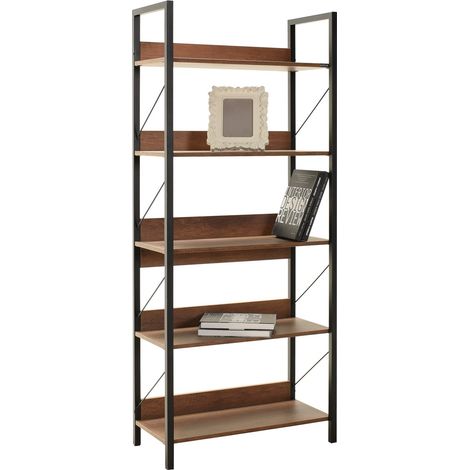 Étagère bibliothèque bois foncé et métal noir Biba 73cm (1/5)