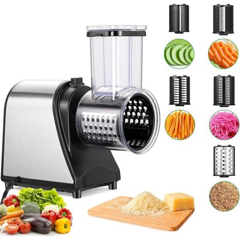 Tagliaverdure elettrico da 250 W, grattugia elettrica per frutta e verdura, tagliaverdure elettrico con 5 lame coniche e controllo a un pulsante (1/4)