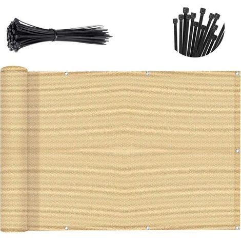 Brise-vue beige pour balcon, couverture de clôture d'appartement à 90 % d'ombre, pare-brise en maille robuste pour terrasse, extérieur, cour, patio (0,9 × 3m) (1/3)