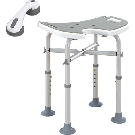 Tabouret de douche siège de douche hauteur ajustable 39-51,5 cm barre d'appui à ventouse patins à ventouse gris (1/5)
