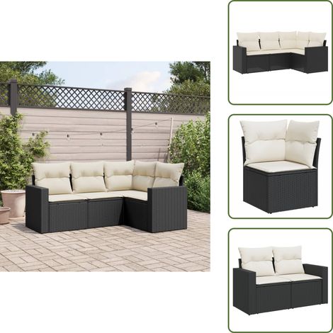 4-tlg. Garten-Sofagarnitur mit Kissen Schwarz Poly Rattan - Gartensorgsgarnitur - PE-Rattan Möbel - Outdoor Sofa - Gartenlounge - Balkonmöbel (1/5)