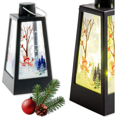 Lanterna dell'Avvento a LED con pupazzo di neve - lanterna natalizia per bambini - nera 12,5 cm (1/5)