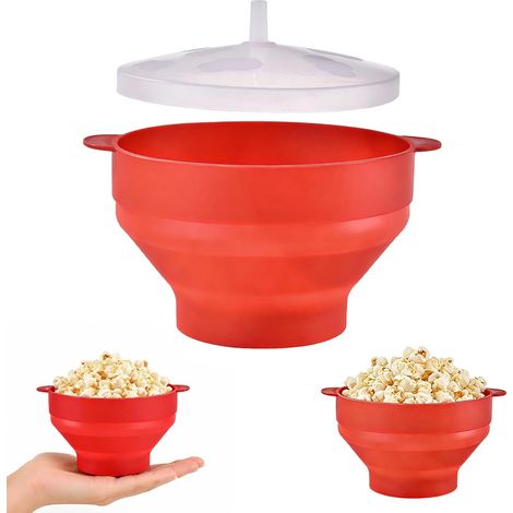 Récipient À Popcorn Pliable En Silicone Avec Couvercle, Popper Bowl, Pour Micro-Ondes, Maison, Cuisine, Fête (Red)