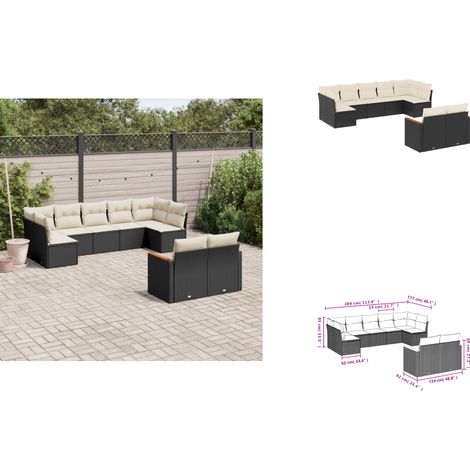 The Living Store Salon de jardin 9 pcs avec coussins noir résine tressée - Canapés de jardin (1/3)
