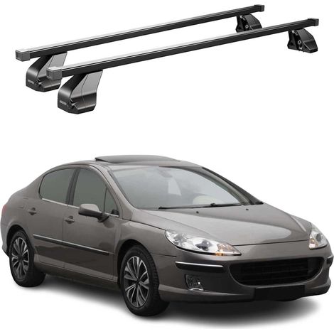 OMAC Barres de toit transversales en acier pour Peugeot 407 2004-2011 – Antivol inclus – Testées City Crash – DIN 75302:2019 – ISO/PAS 11154:2006 – Charge max 75 kg Noir (1/4)