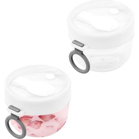 Lot de 2 contenants pour flocons d’avoine 600 ml, pots à yaourt étanches avec cuillère et couvercle (1/5)