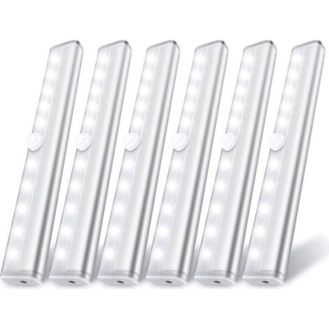 Lot de 6 lampes de placard à détecteur de mouvement, 10 lumières LED à détecteur de mouvement, à coller n'importe où, fonctionne avec des piles, éclairage sûr pour placard, armoire, escaliers (1/5)
